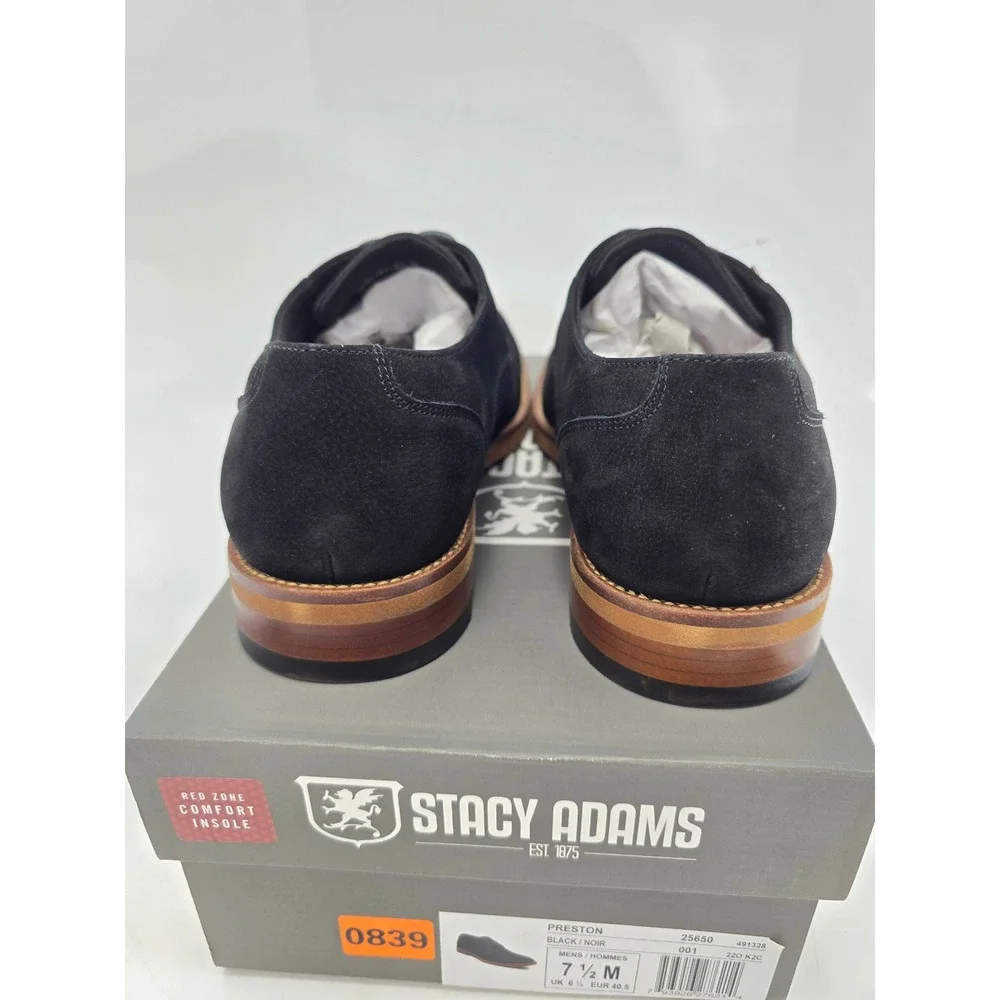 Stacy Adams Preston Oxford Shoes Mens 7.5 Black Suede Leather Lace Up - New